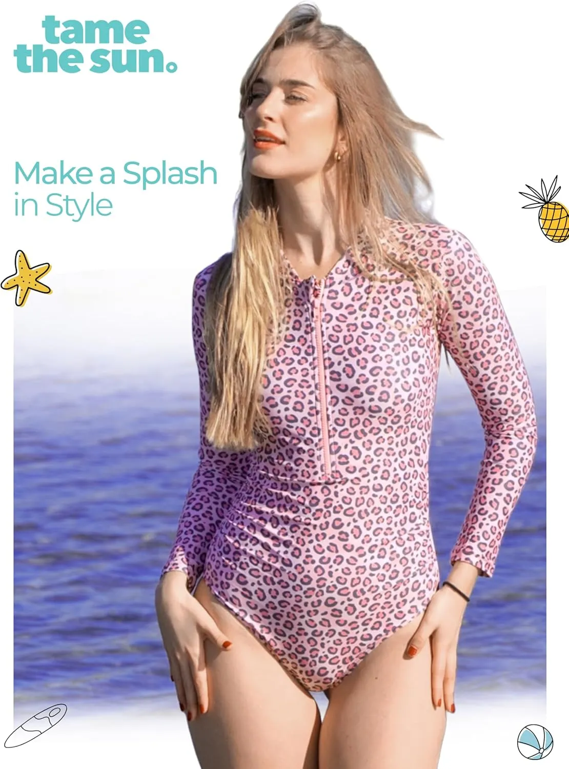 Tame the Sun Long Sleeve Swimsuits for Women - One Piece Tummy Control, UPF 50  Bathing Suit - Rash Guard, Zipper Swimwear