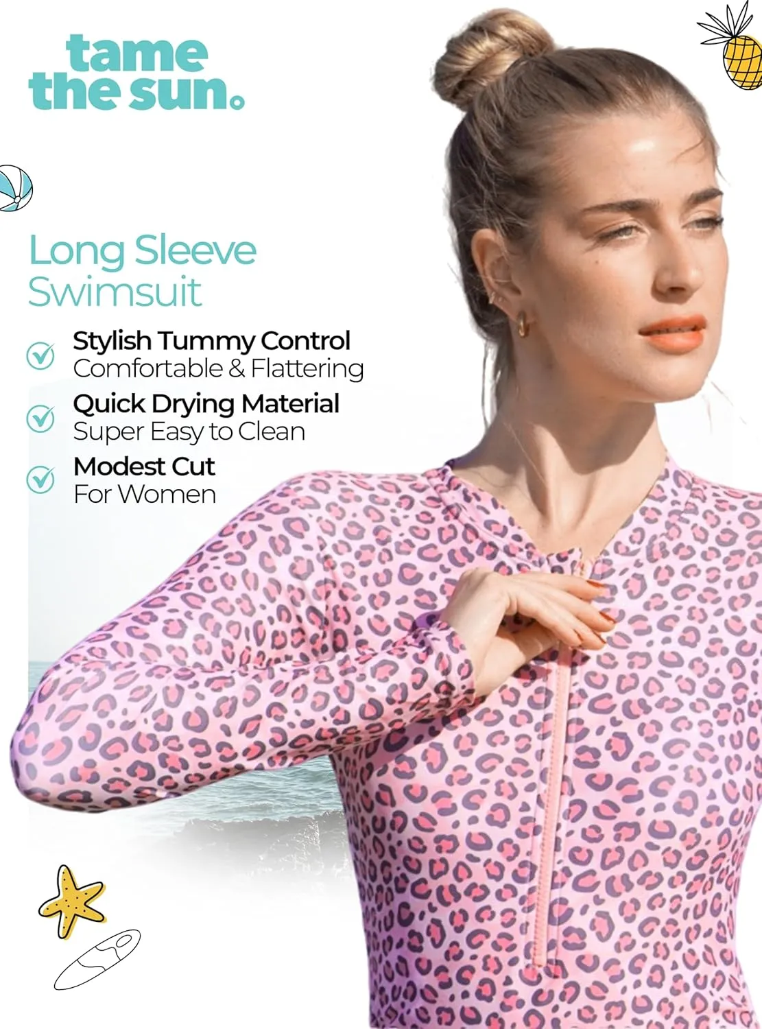 Tame the Sun Long Sleeve Swimsuits for Women - One Piece Tummy Control, UPF 50  Bathing Suit - Rash Guard, Zipper Swimwear