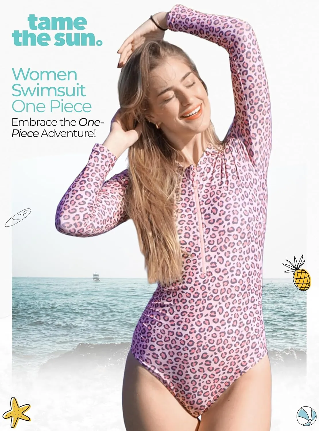 Tame the Sun Long Sleeve Swimsuits for Women - One Piece Tummy Control, UPF 50  Bathing Suit - Rash Guard, Zipper Swimwear