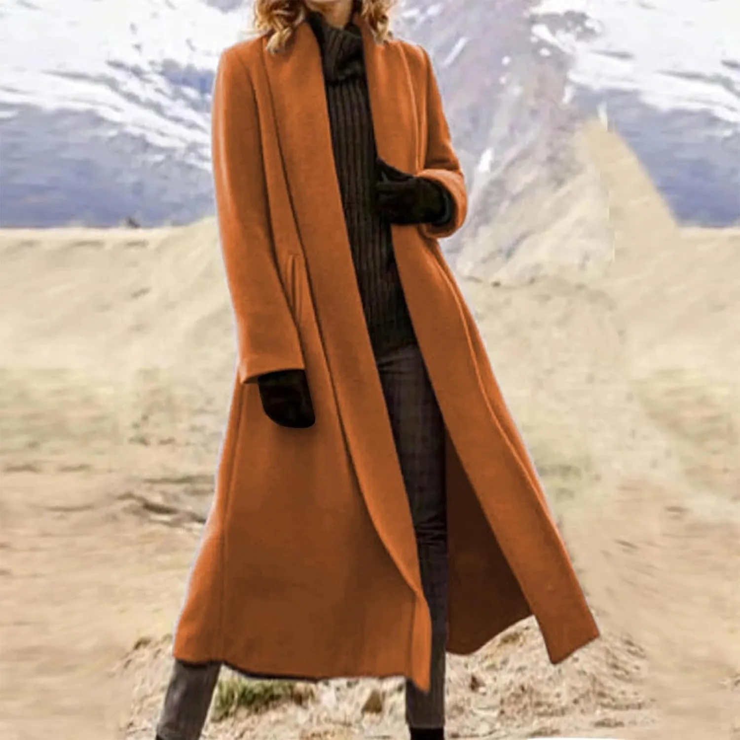 TANGNADE Winter Coats for Women Long Length Wool Jackets Notch Lapel Single Breasted Trendy Casual Long Pea Trench Coat