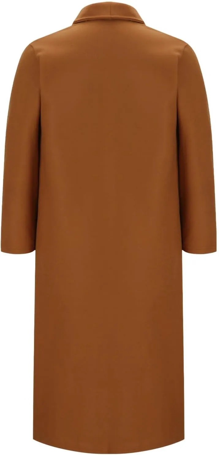 TANGNADE Winter Coats for Women Long Length Wool Jackets Notch Lapel Single Breasted Trendy Casual Long Pea Trench Coat