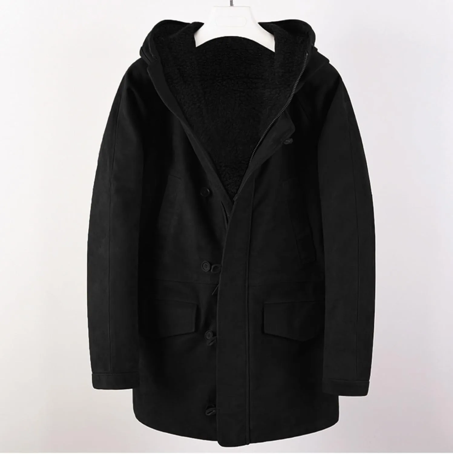 Thatrich Mens Oversized Overcoat Faux Suede Jacket Sherpa Lined Hoodie Button Down Fleece Cardigan Warm Winter Coat Outerwear