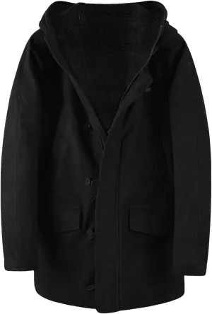 Thatrich Mens Oversized Overcoat Faux Suede Jacket Sherpa Lined Hoodie Button Down Fleece Cardigan Warm Winter Coat Outerwear