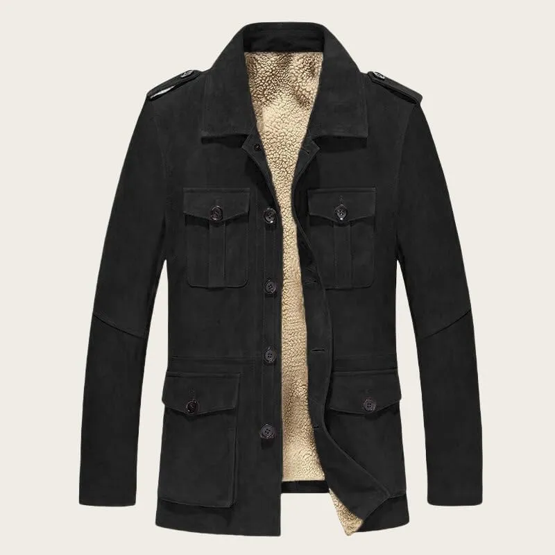 Thatrich Mens Winter Shirts Faux Suede Lined Jacket Sherpa Fleece Coat Casual Long Sleeve Outdoor Warm Jacket Cozy Outerwear