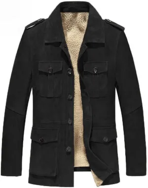 Thatrich Mens Winter Shirts Faux Suede Lined Jacket Sherpa Fleece Coat Casual Long Sleeve Outdoor Warm Jacket Cozy Outerwear
