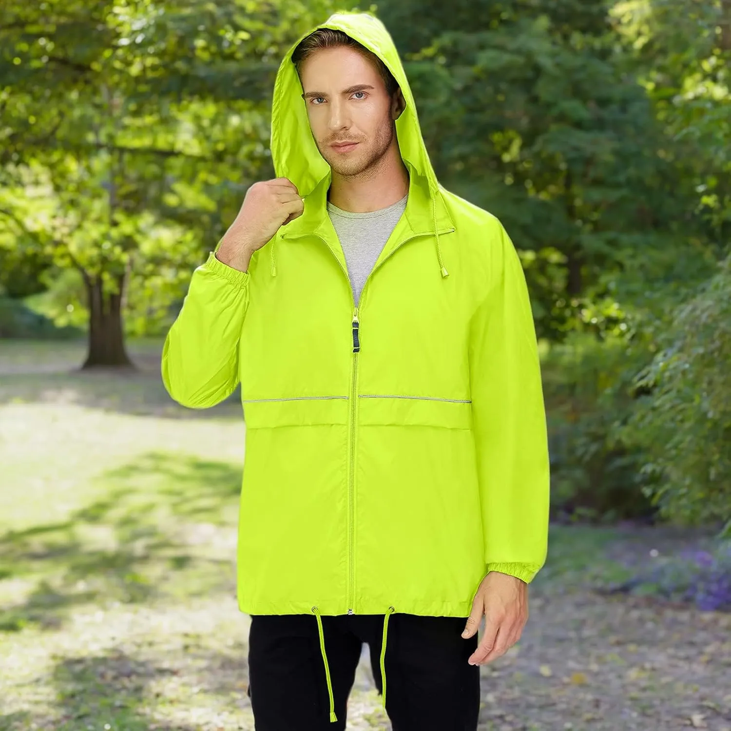 TIHEEN Men's Rain Jacket Cycling Running Jackets Waterproof Raincoat with Hood Windbreaker Hiking Jacket Rain Coat