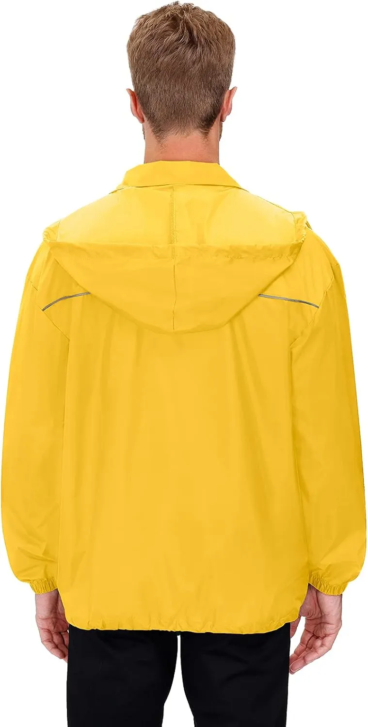 TIHEEN Men's Rain Jacket Cycling Running Jackets Waterproof Raincoat with Hood Windbreaker Hiking Jacket Rain Coat