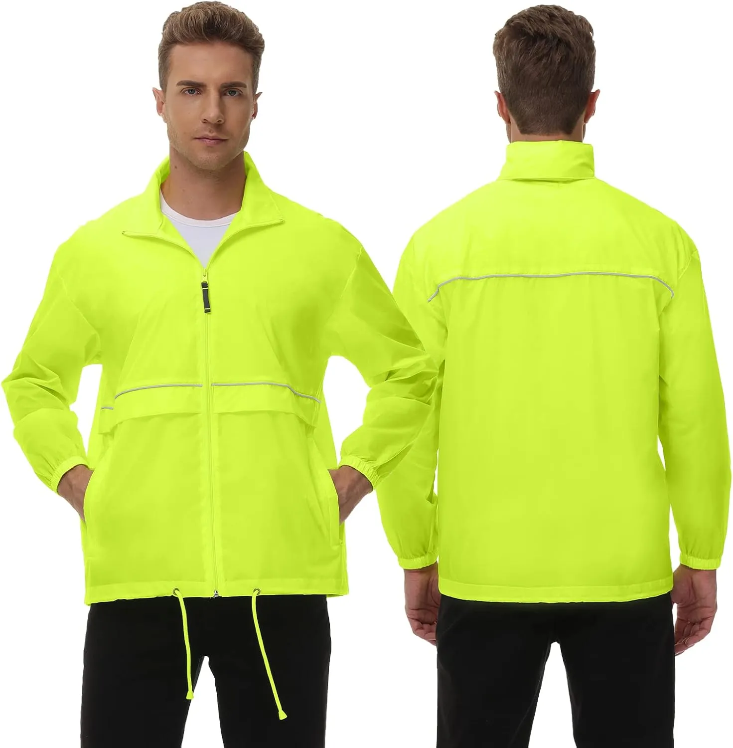 TIHEEN Men's Rain Jacket Cycling Running Jackets Waterproof Raincoat with Hood Windbreaker Hiking Jacket Rain Coat