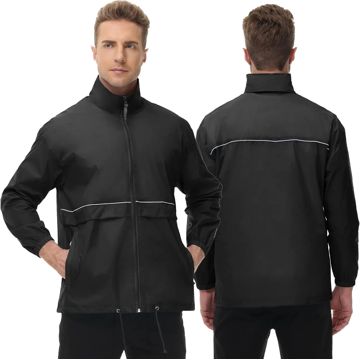 TIHEEN Men's Rain Jacket Cycling Running Jackets Waterproof Raincoat with Hood Windbreaker Hiking Jacket Rain Coat