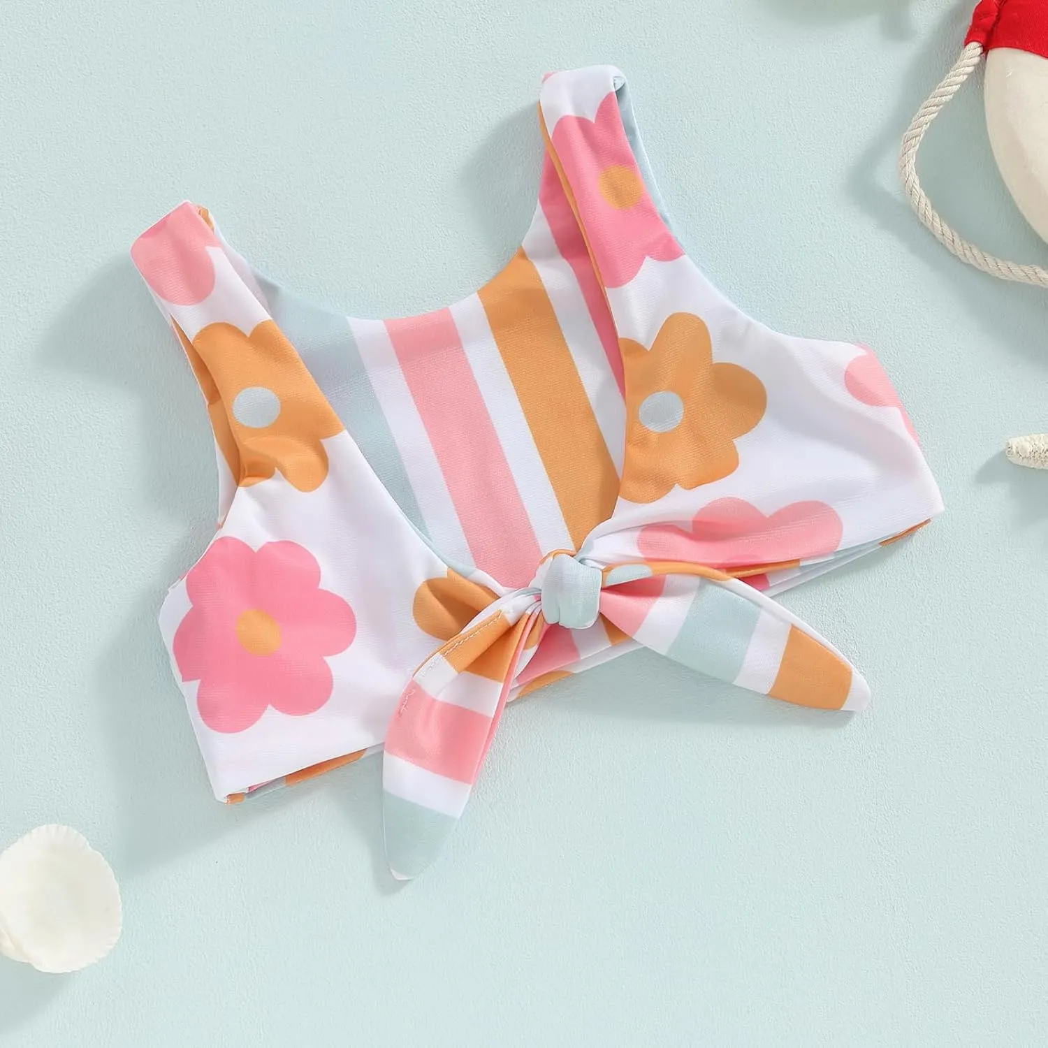 Toddler Baby Girl Two Piece Swimsuit Checkered Print Knotted Swim Top and Bottom Tankini Bikini Set Kid Bathing Suit