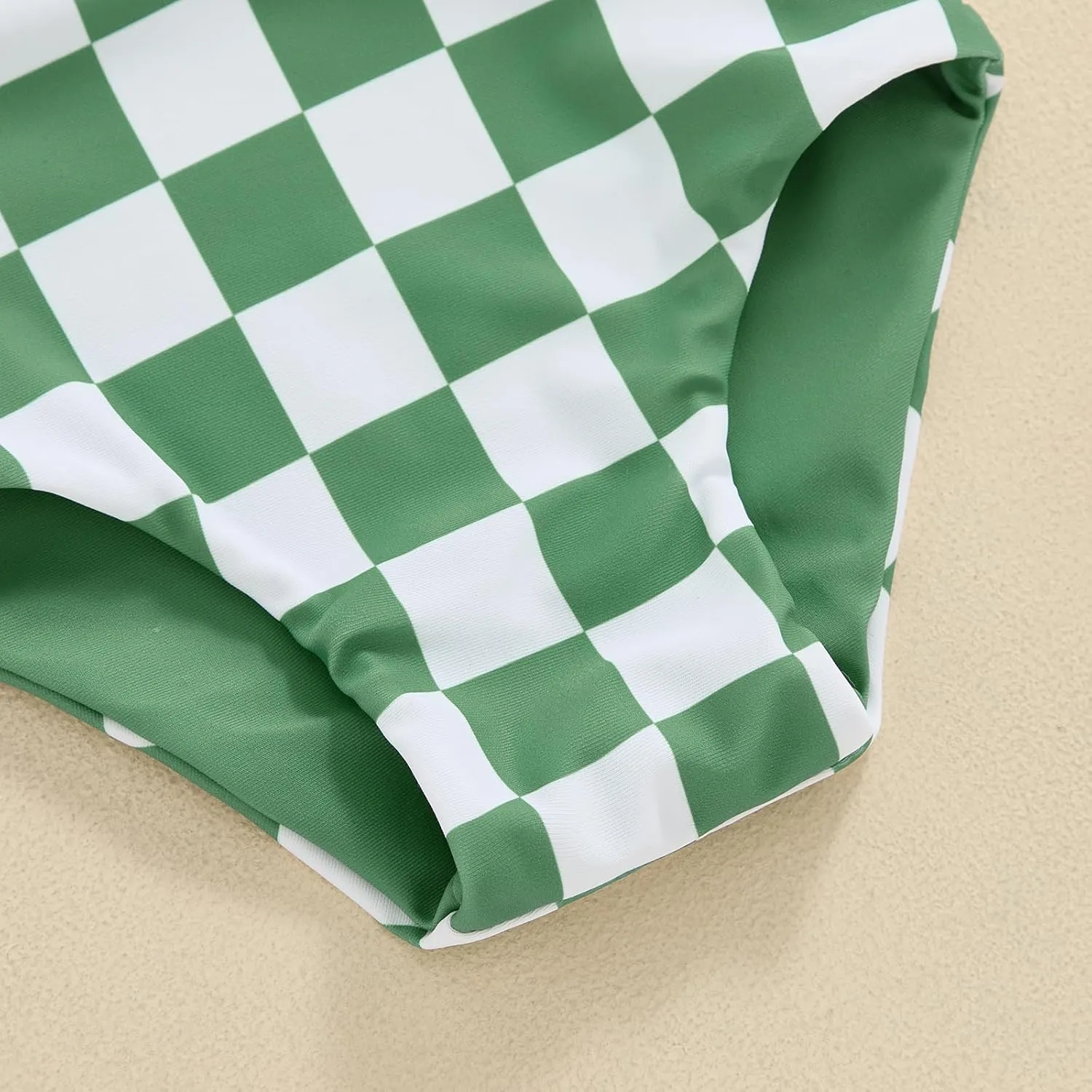 Toddler Baby Girl Two Piece Swimsuit Checkered Print Knotted Swim Top and Bottom Tankini Bikini Set Kid Bathing Suit