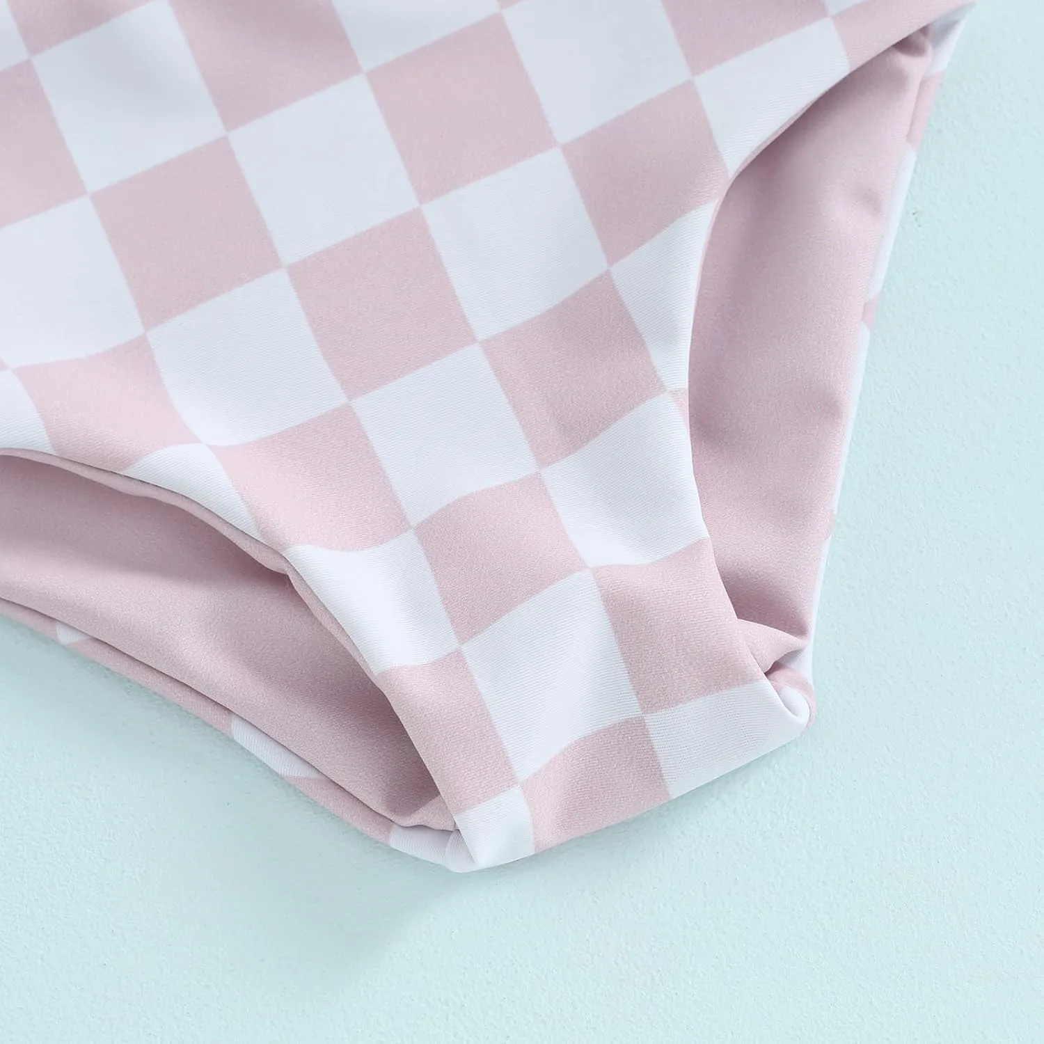 Toddler Baby Girl Two Piece Swimsuit Checkered Print Knotted Swim Top and Bottom Tankini Bikini Set Kid Bathing Suit