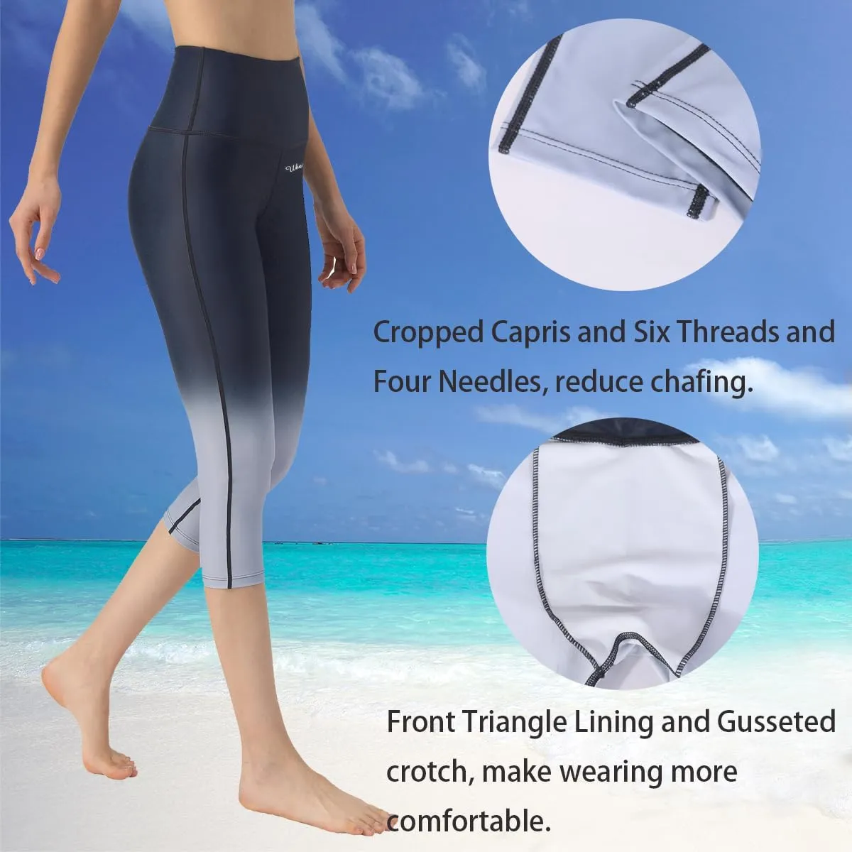 Ubestyle UPF 50  High Waist Swim Leggings for Women Swim Capris Swim Pant Swim Tights Beach Pants Sun Protective