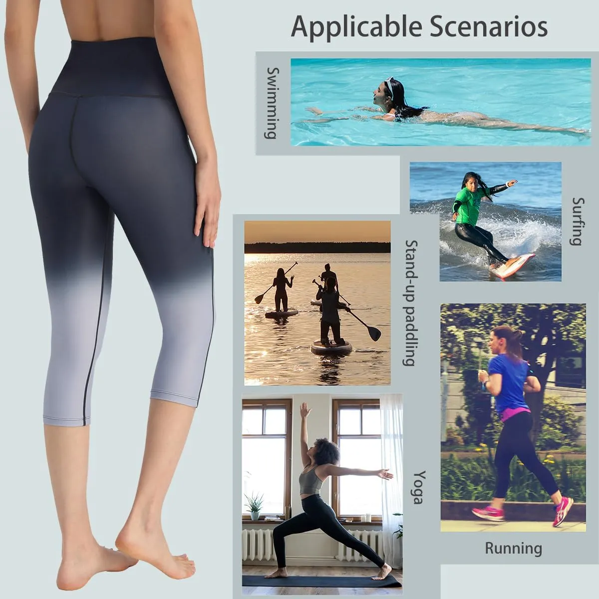 Ubestyle UPF 50  High Waist Swim Leggings for Women Swim Capris Swim Pant Swim Tights Beach Pants Sun Protective