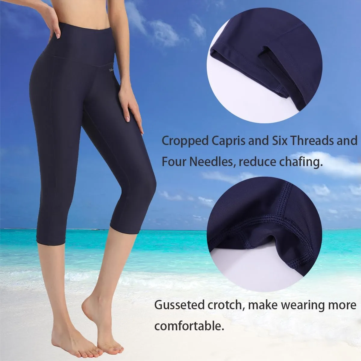 Ubestyle UPF 50  High Waist Swim Leggings for Women Swim Capris Swim Pant Swim Tights Beach Pants Sun Protective