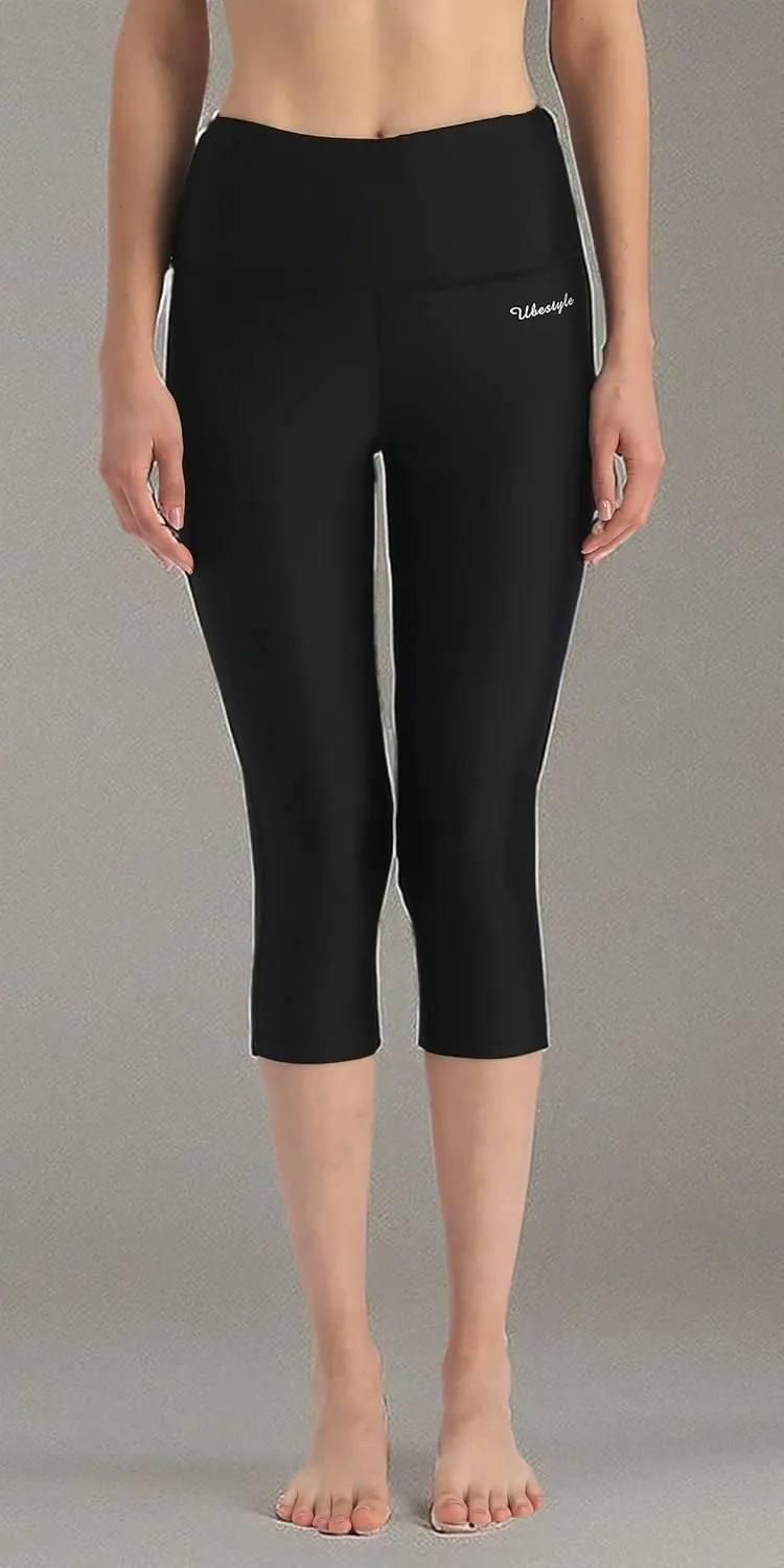 Ubestyle UPF 50  High Waist Swim Leggings for Women Swim Capris Swim Pant Swim Tights Beach Pants Sun Protective