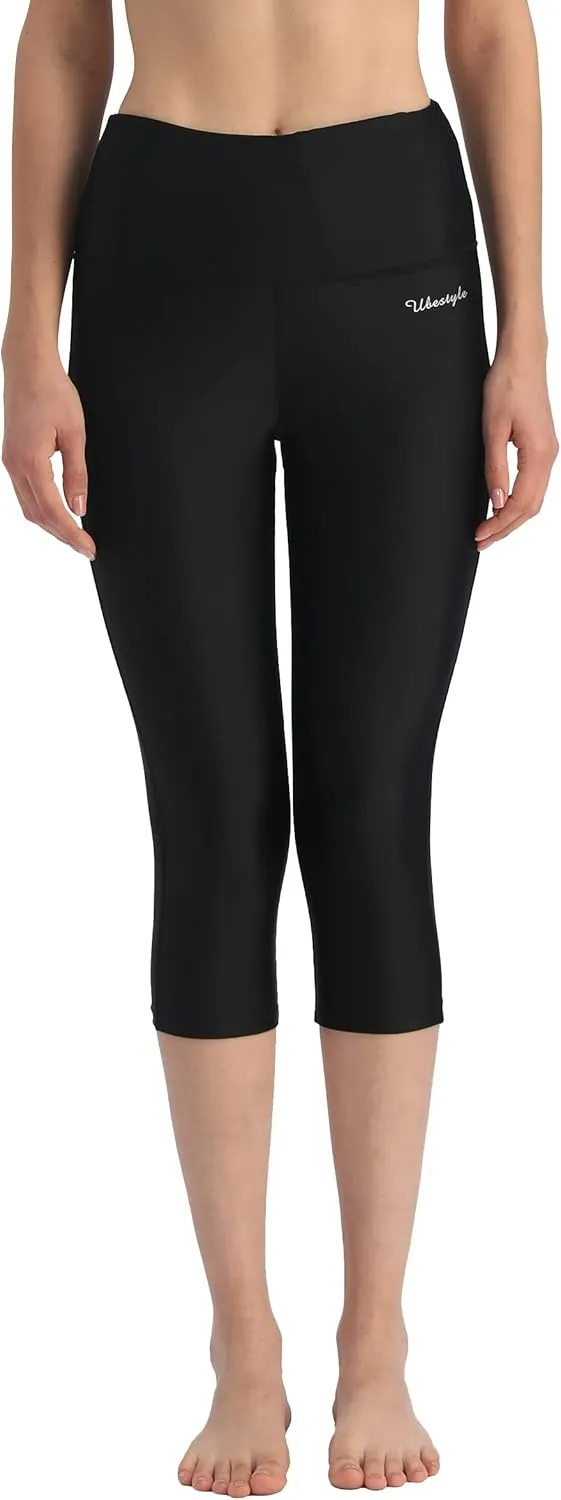 Ubestyle UPF 50  High Waist Swim Leggings for Women Swim Capris Swim Pant Swim Tights Beach Pants Sun Protective