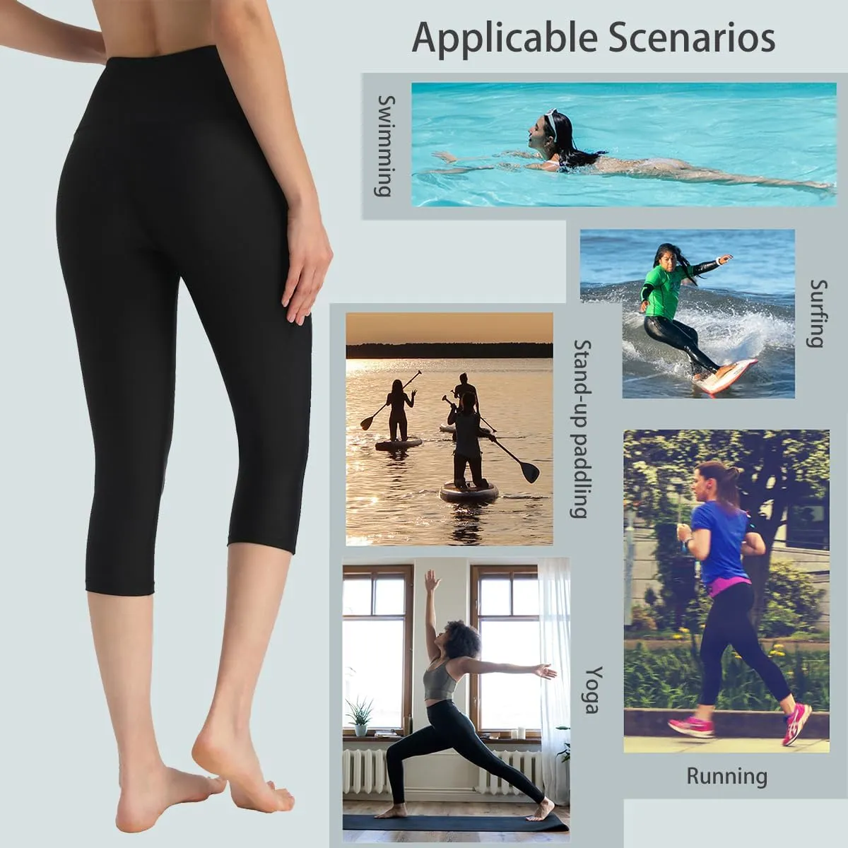 Ubestyle UPF 50  High Waist Swim Leggings for Women Swim Capris Swim Pant Swim Tights Beach Pants Sun Protective