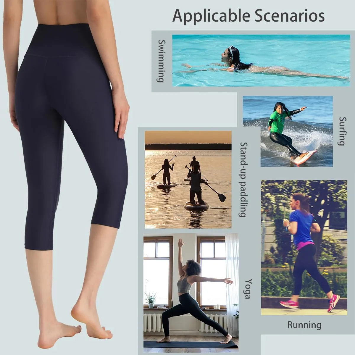 Ubestyle UPF 50  High Waist Swim Leggings for Women Swim Capris Swim Pant Swim Tights Beach Pants Sun Protective