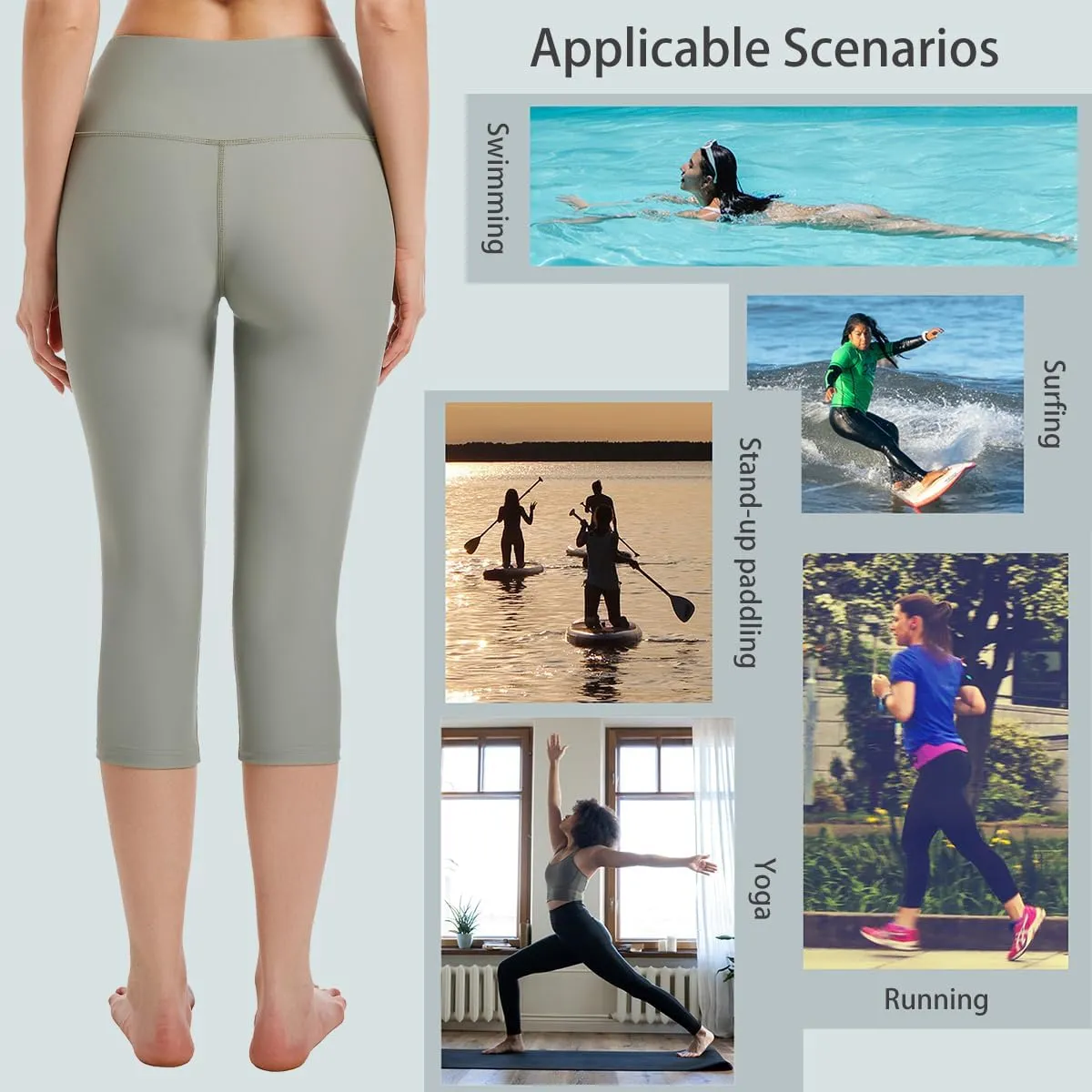 Ubestyle UPF 50  High Waist Swim Leggings for Women Swim Capris Swim Pant Swim Tights Beach Pants Sun Protective