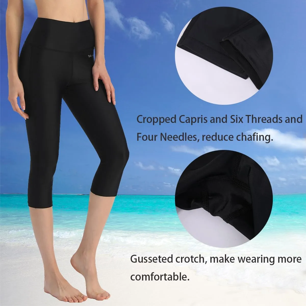 Ubestyle UPF 50  High Waist Swim Leggings for Women Swim Capris Swim Pant Swim Tights Beach Pants Sun Protective