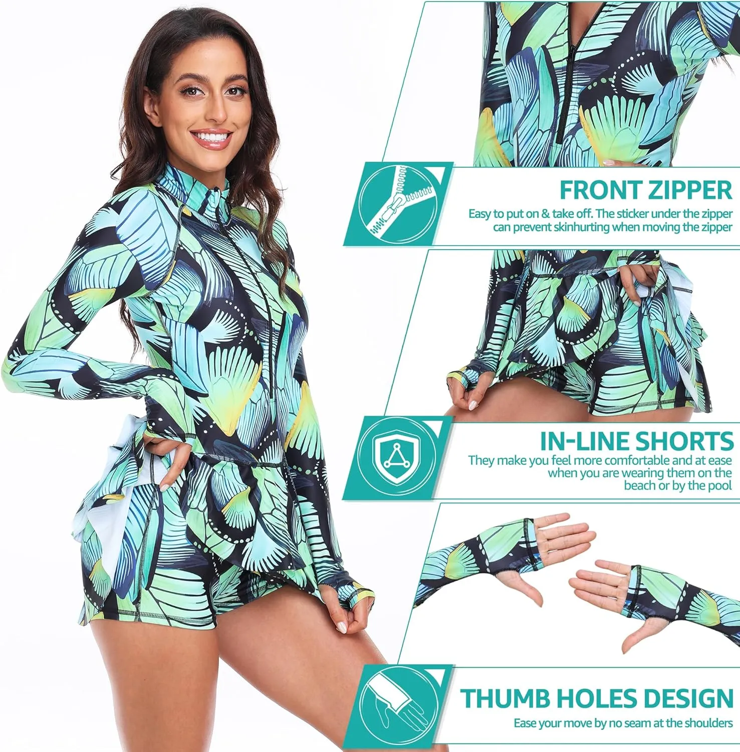 UNIQUEBELLA Rash Guard for Women, 1 Piece Modest Swimsuits for Women - Long Sleeve Swimsuits UV UPF 50  Swim Shirt