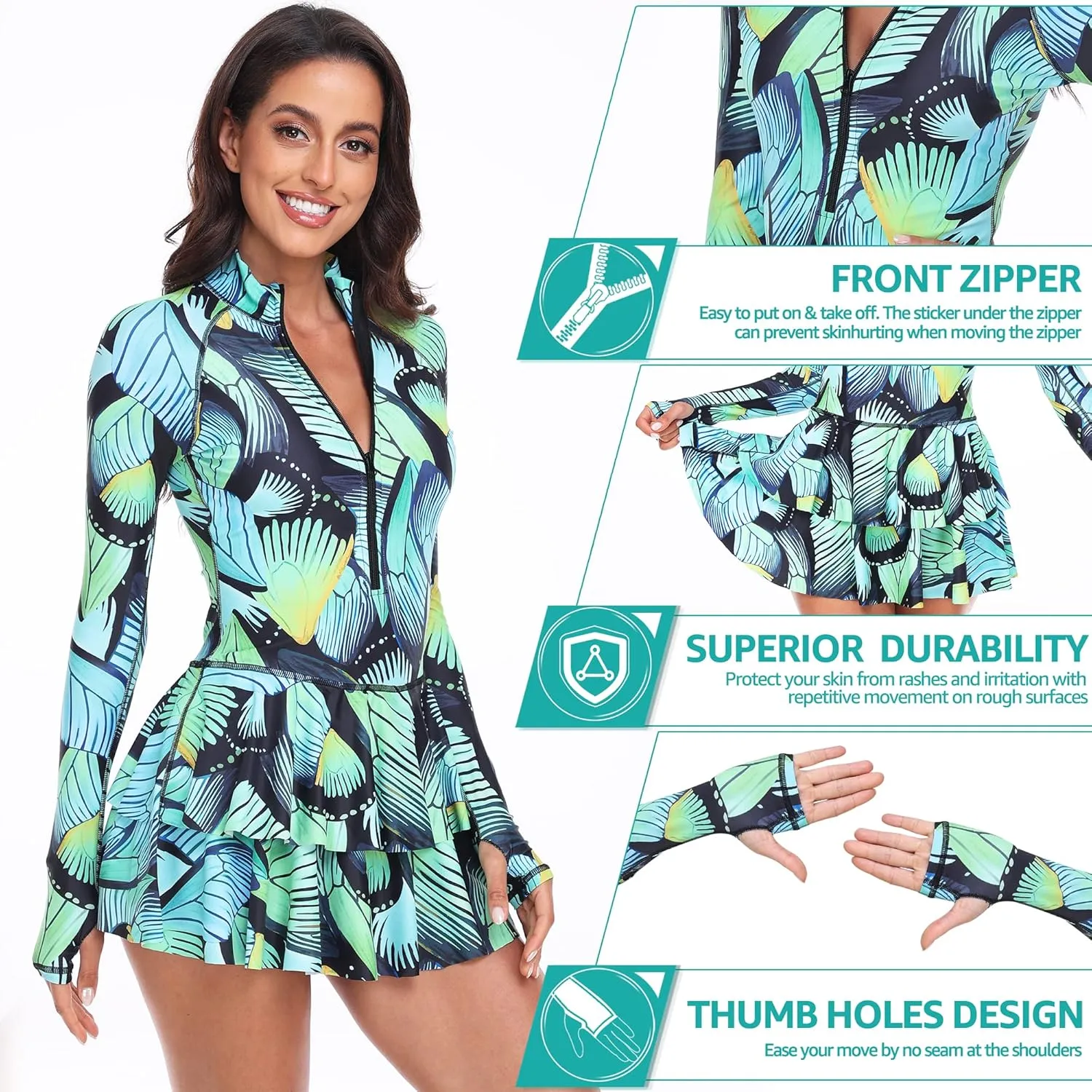 UNIQUEBELLA Rash Guard for Women, 1 Piece Modest Swimsuits for Women - Long Sleeve Swimsuits UV UPF 50  Swim Shirt