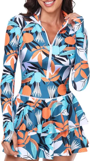 UNIQUEBELLA Rash Guard for Women, 1 Piece Modest Swimsuits for Women - Long Sleeve Swimsuits UV UPF 50  Swim Shirt