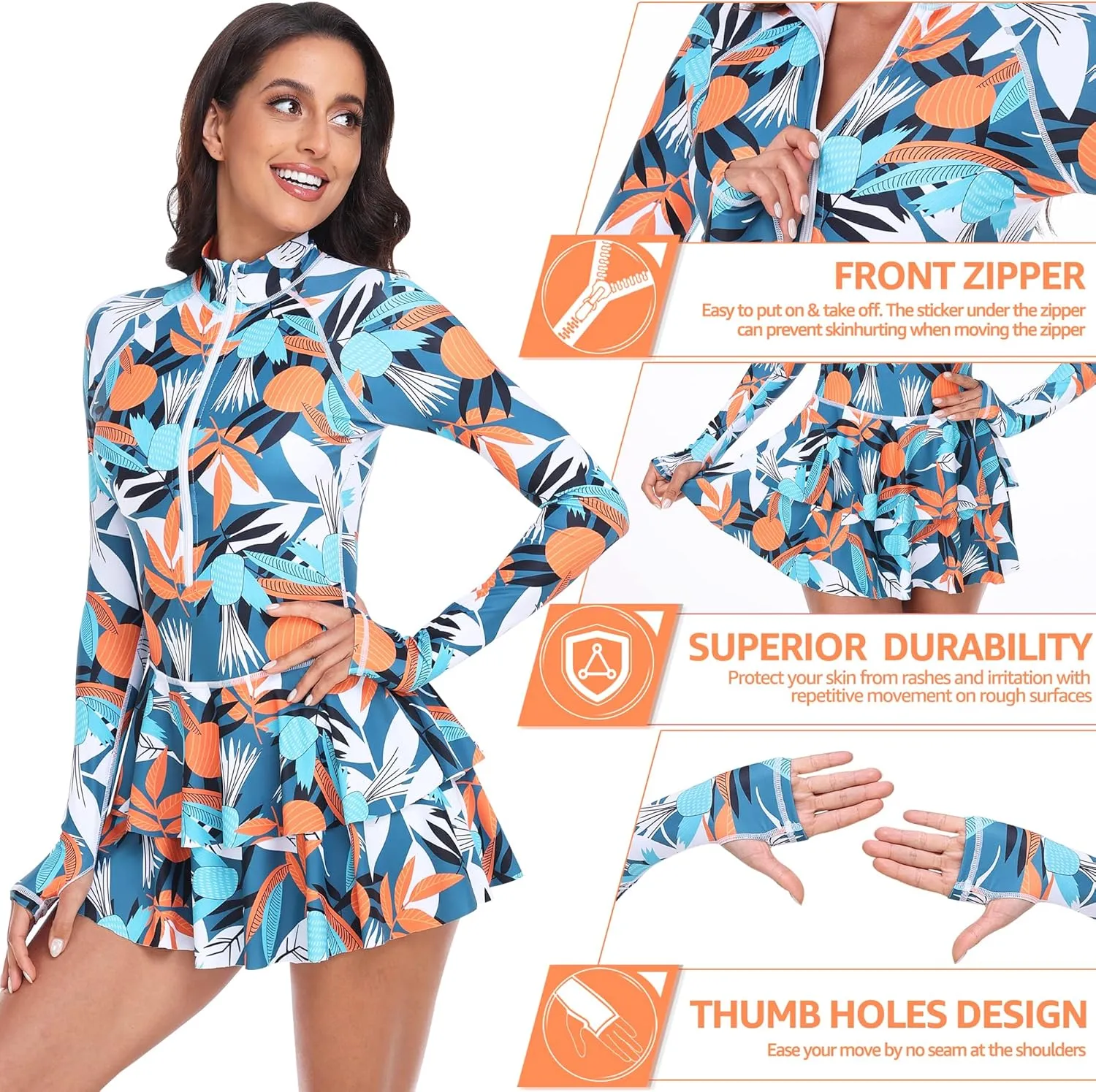UNIQUEBELLA Rash Guard for Women, 1 Piece Modest Swimsuits for Women - Long Sleeve Swimsuits UV UPF 50  Swim Shirt