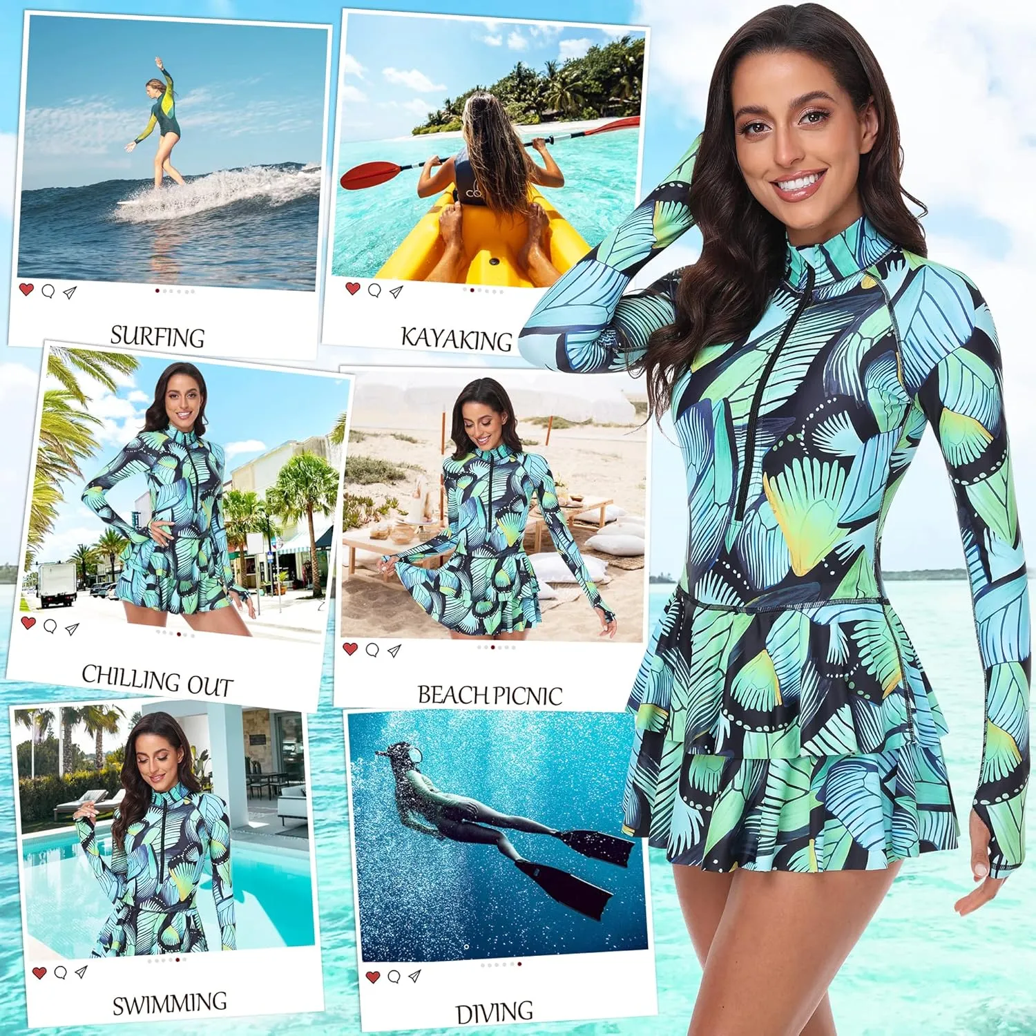 UNIQUEBELLA Rash Guard for Women, 1 Piece Modest Swimsuits for Women - Long Sleeve Swimsuits UV UPF 50  Swim Shirt