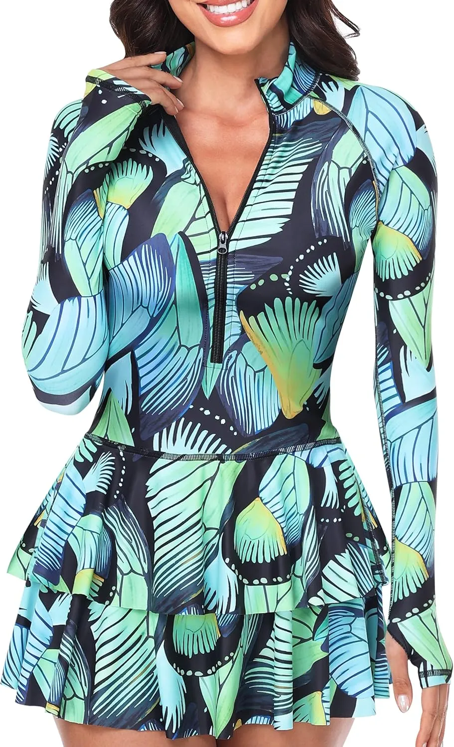 UNIQUEBELLA Rash Guard for Women, 1 Piece Modest Swimsuits for Women - Long Sleeve Swimsuits UV UPF 50  Swim Shirt