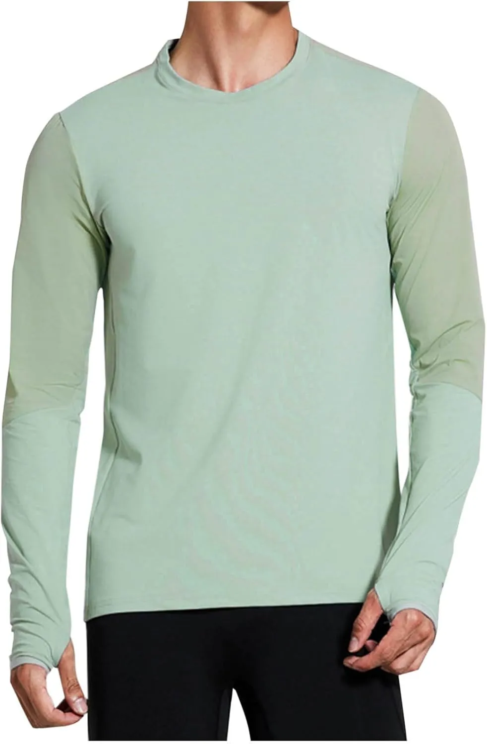UPF 50  Mens Swim Shirts, Long Sleeve Sun Protection Fishing Rash Guard, Quick Dry UV Hiking T Shirt with Thumbhole