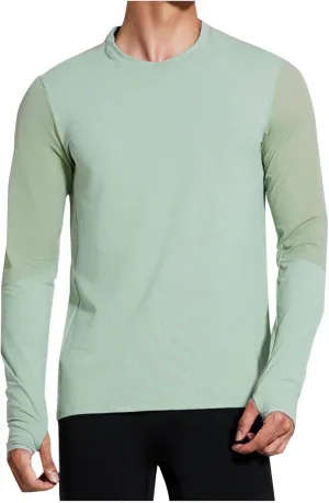 UPF 50  Mens Swim Shirts, Long Sleeve Sun Protection Fishing Rash Guard, Quick Dry UV Hiking T Shirt with Thumbhole