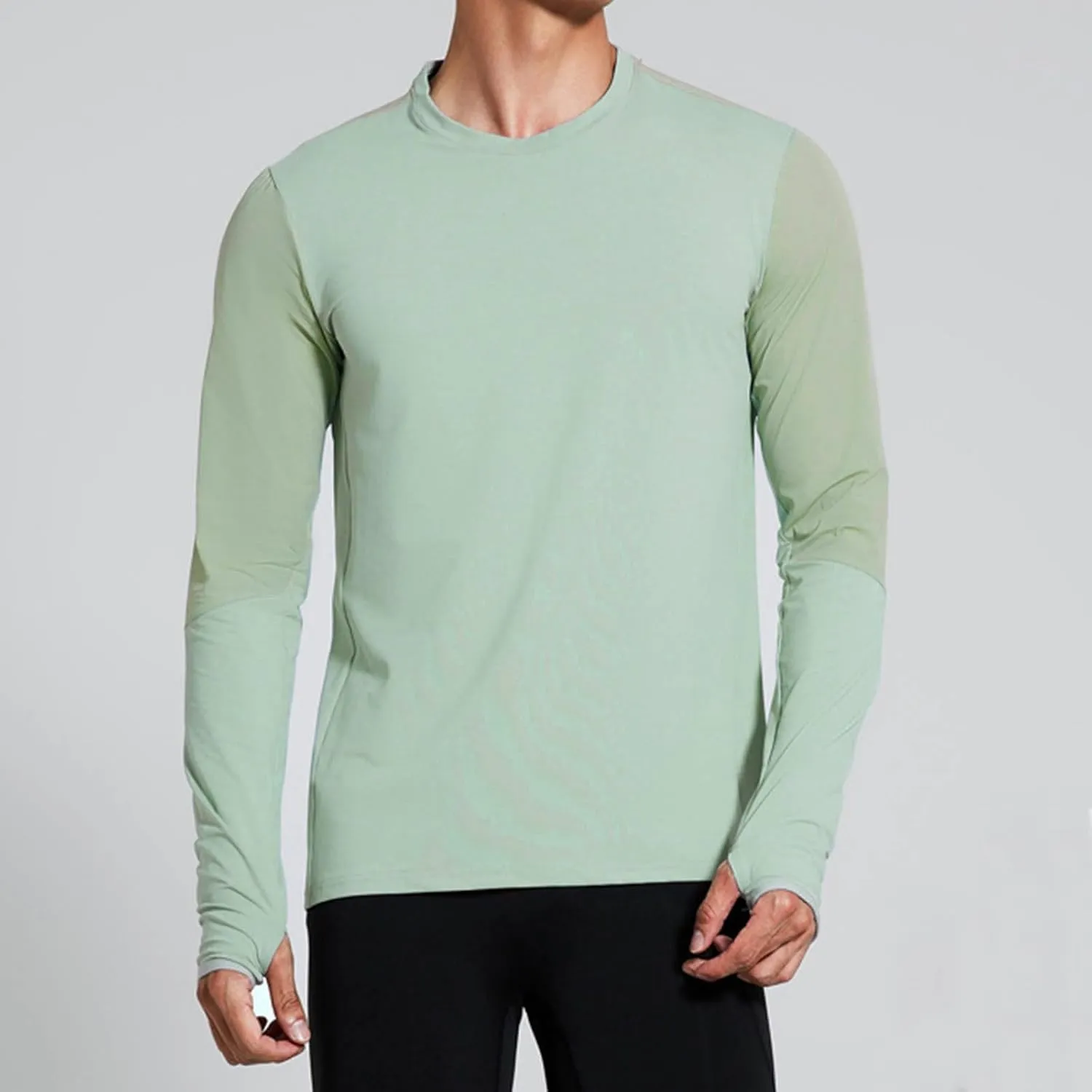 UPF 50  Mens Swim Shirts, Long Sleeve Sun Protection Fishing Rash Guard, Quick Dry UV Hiking T Shirt with Thumbhole