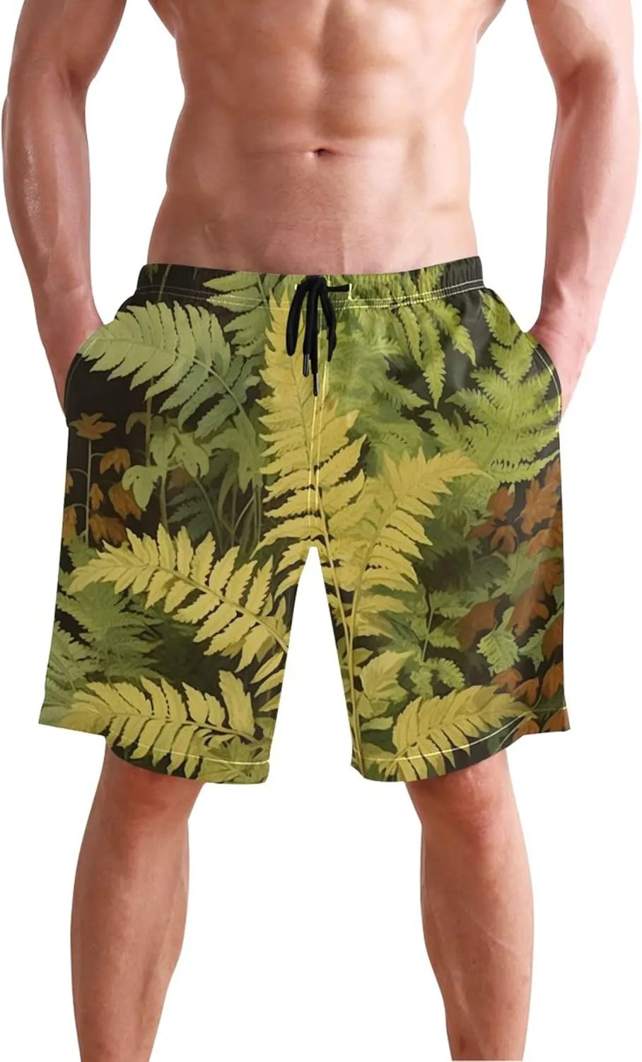 Vintage Fern Botanical Green Cute Swim Trunks Men Swimwear Quick Dry Surf Board Swimming Shorts S
