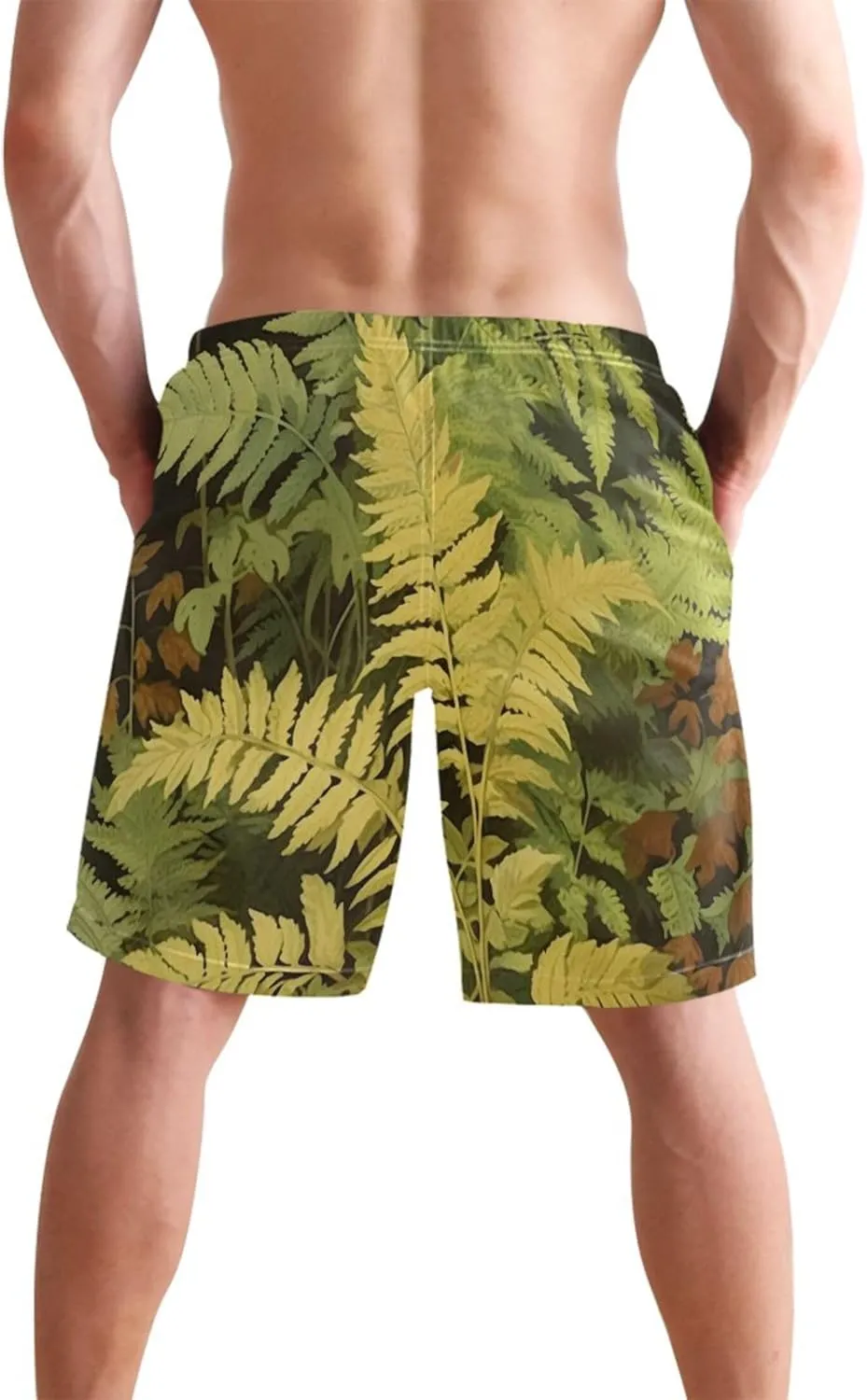 Vintage Fern Botanical Green Cute Swim Trunks Men Swimwear Quick Dry Surf Board Swimming Shorts S