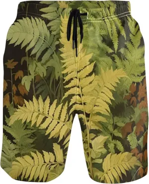 Vintage Fern Botanical Green Cute Swim Trunks Men Swimwear Quick Dry Surf Board Swimming Shorts S