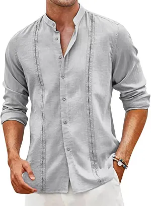 Vintage Long Sleeve T Shirts Mens Linen Outdoor Summer Comfort Tee Top Cool Buttons Henley Solid Tunic Blouses