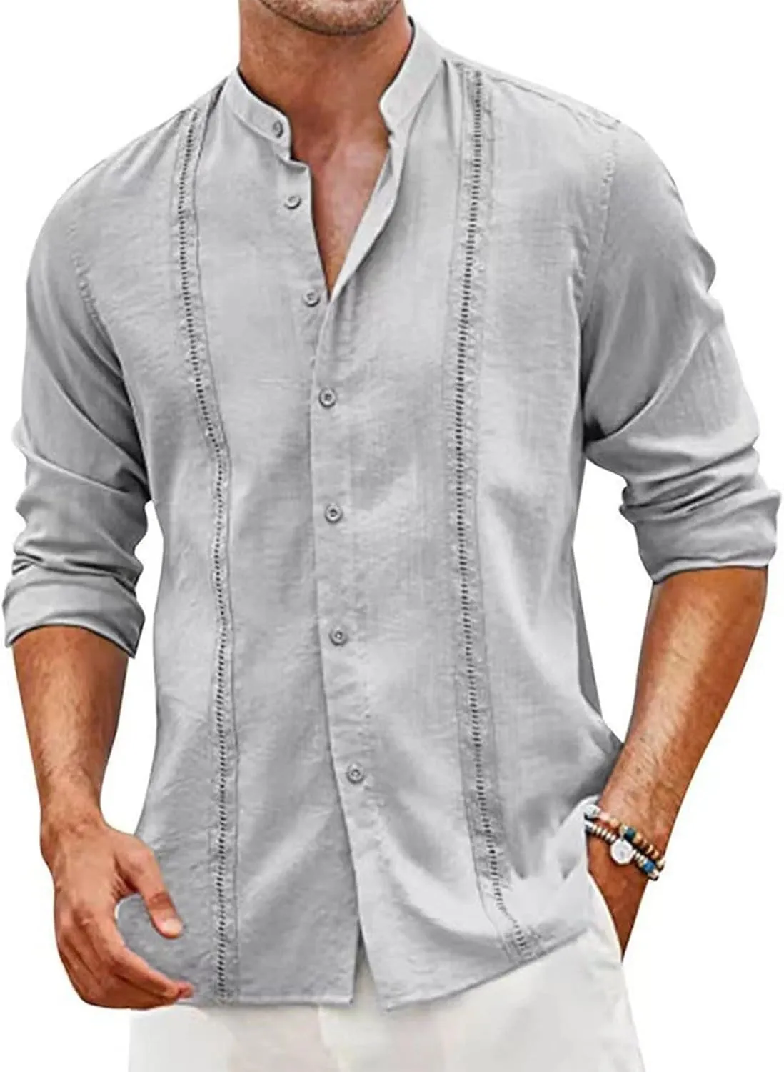 Vintage Long Sleeve T Shirts Mens Linen Outdoor Summer Comfort Tee Top Cool Buttons Henley Solid Tunic Blouses