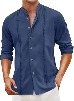 Vintage Long Sleeve T Shirts Mens Linen Outdoor Summer Comfort Tee Top Cool Buttons Henley Solid Tunic Blouses