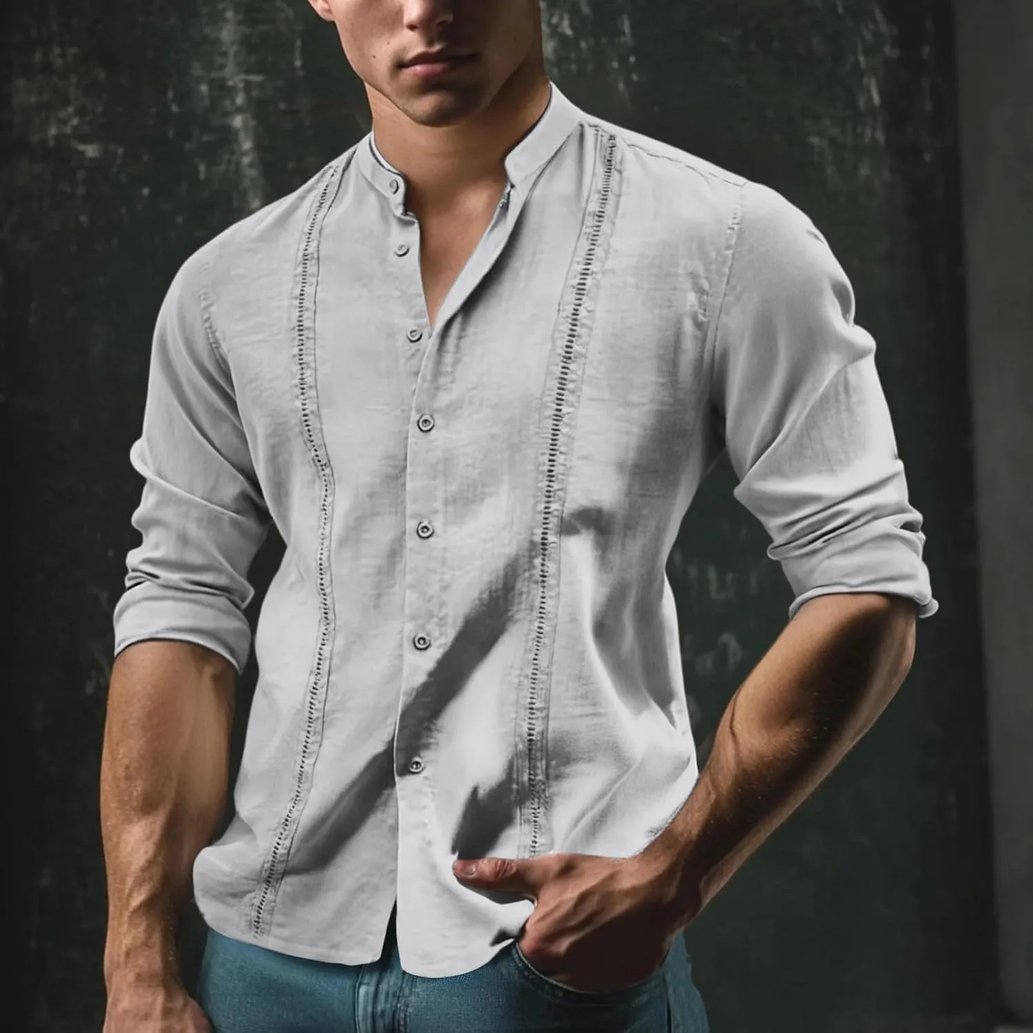 Vintage Long Sleeve T Shirts Mens Linen Outdoor Summer Comfort Tee Top Cool Buttons Henley Solid Tunic Blouses