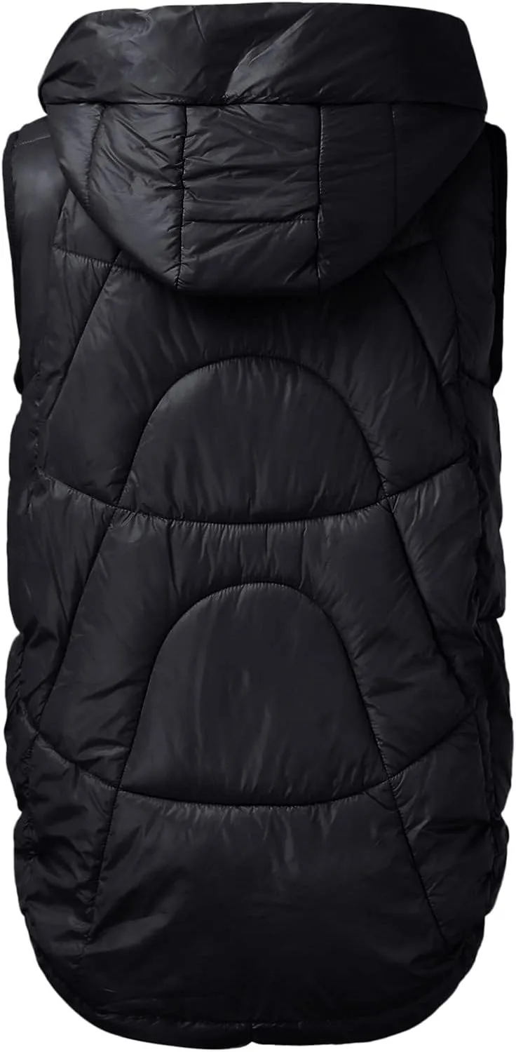 WABEOR Womens Long Puffer Vest Jacket Hooded Quilted Sleeveless Down Coats Winter Thickened Warm Zip Up Outwear Windbreakers