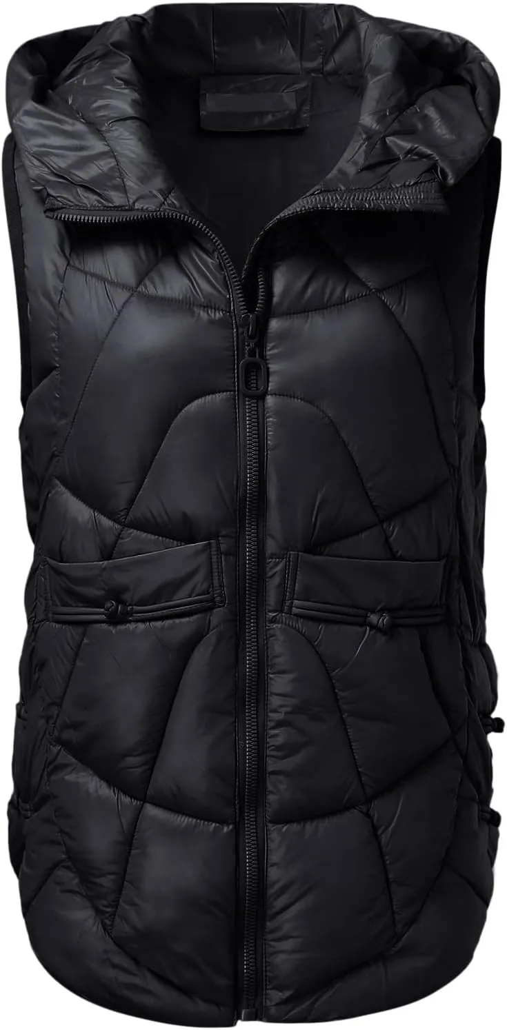 WABEOR Womens Long Puffer Vest Jacket Hooded Quilted Sleeveless Down Coats Winter Thickened Warm Zip Up Outwear Windbreakers