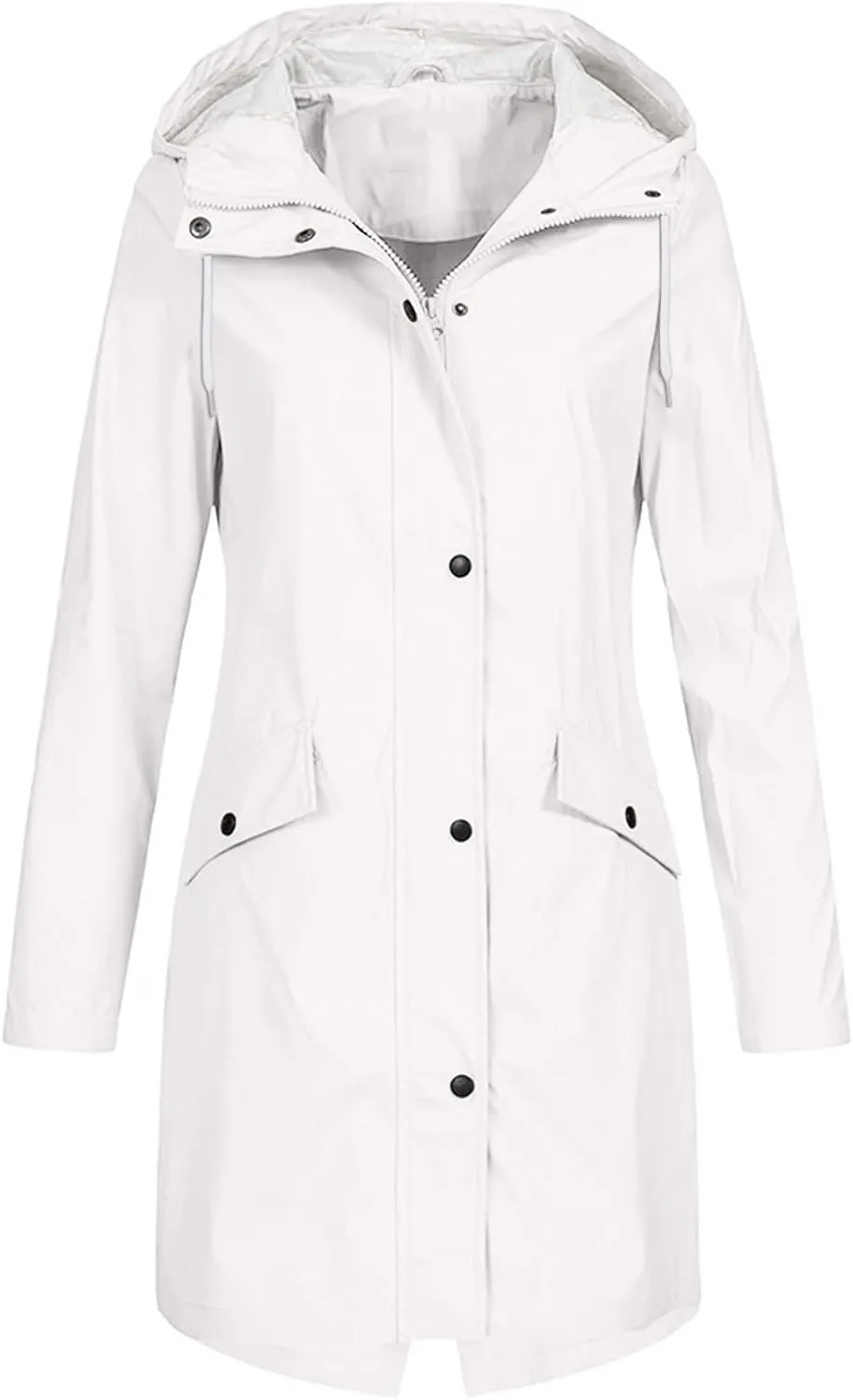 Waterproof Jackets for Women Solid Hooded Rain Jacket Outdoor Plus Size Long Windbreaker Zipper Coat with Pockets