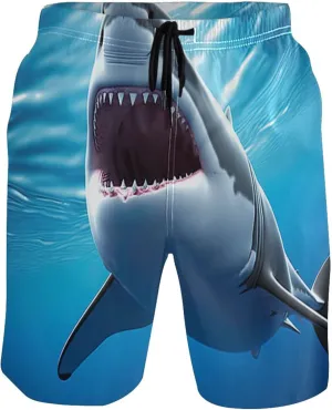 White Shark Blue Ocean Beach Swimming Shorts Men Swim Trunks Funny Hawaiian Drawstring Shorts S