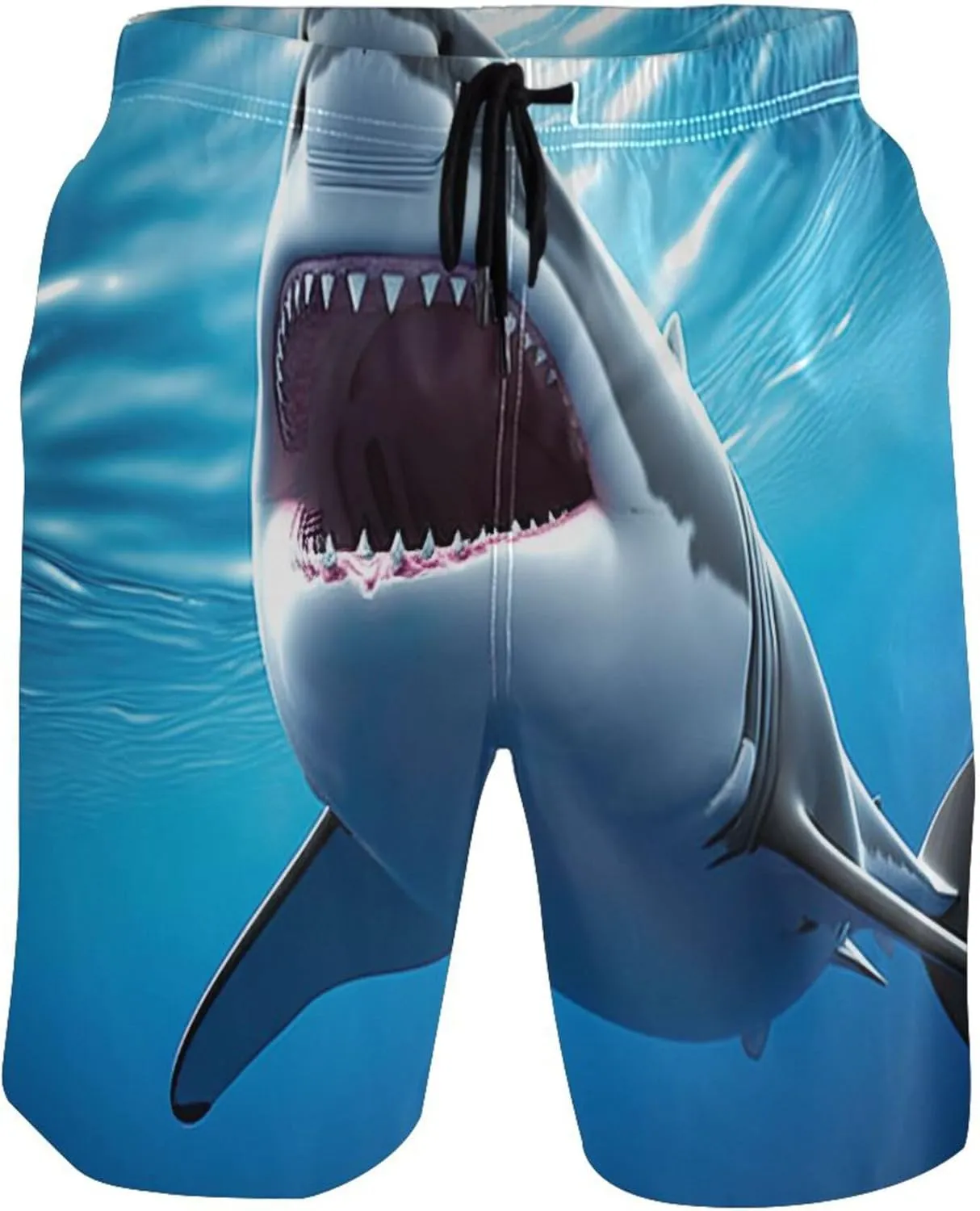 White Shark Blue Ocean Beach Swimming Shorts Men Swim Trunks Funny Hawaiian Drawstring Shorts S