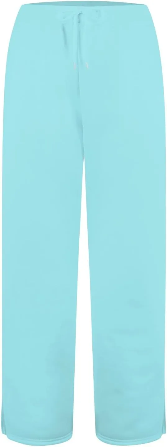 Wide Leg Sweatpants for Women Fleece Side Slit Flare Workout Pants with Pockets Casual Comfy High Waisted Cargo Pants