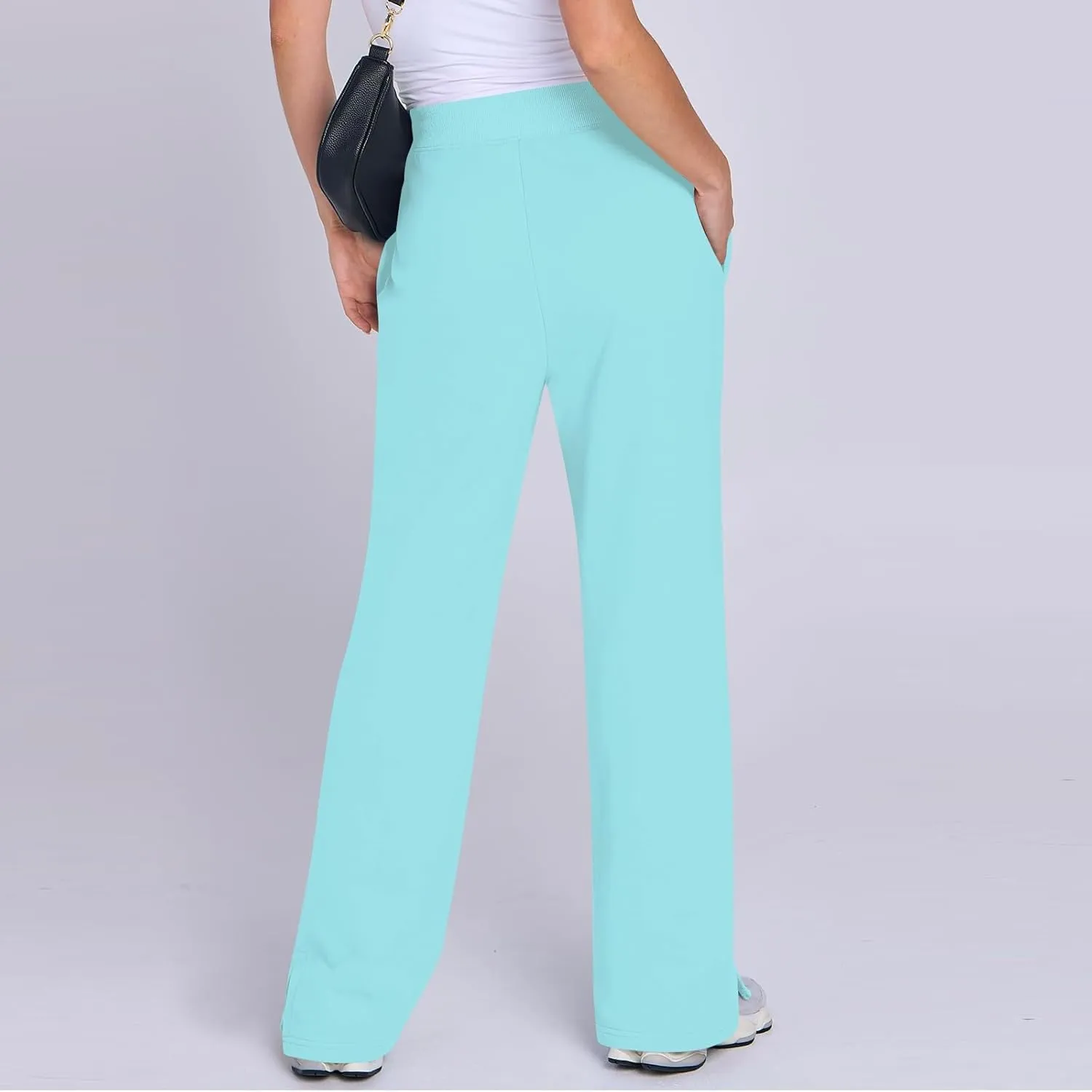 Wide Leg Sweatpants for Women Fleece Side Slit Flare Workout Pants with Pockets Casual Comfy High Waisted Cargo Pants