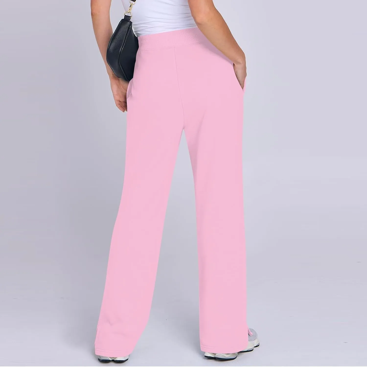Wide Leg Sweatpants for Women Fleece Side Slit Flare Workout Pants with Pockets Casual Comfy High Waisted Cargo Pants