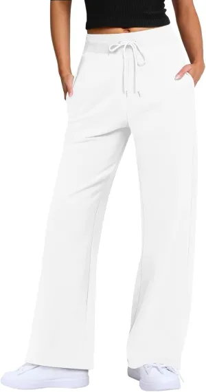 Wide Leg Sweatpants for Women Fleece Side Slit Flare Workout Pants with Pockets Casual Comfy High Waisted Cargo Pants